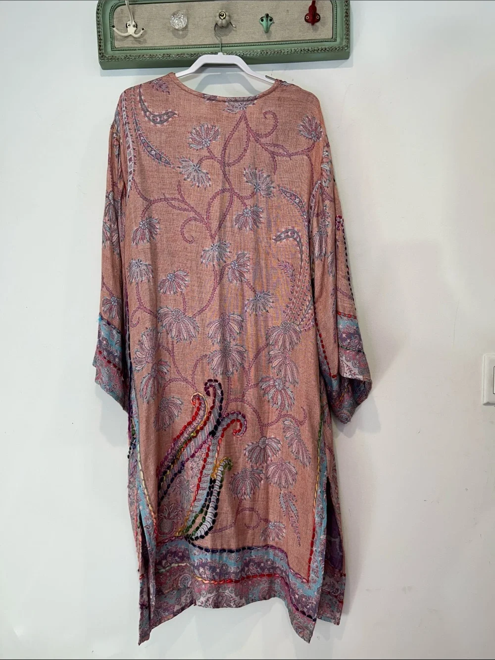RAJ Boho Lavender & Peach Floral Embroidered Kimono duster rayon one size - Picture 10 of 13